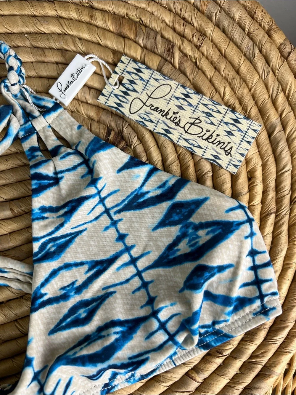NWT Frankie's Bikinis Marina Top - Blue & White Shibori Medium